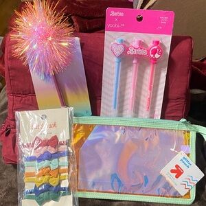 Pink and Rainbow Hair Ties and Pens